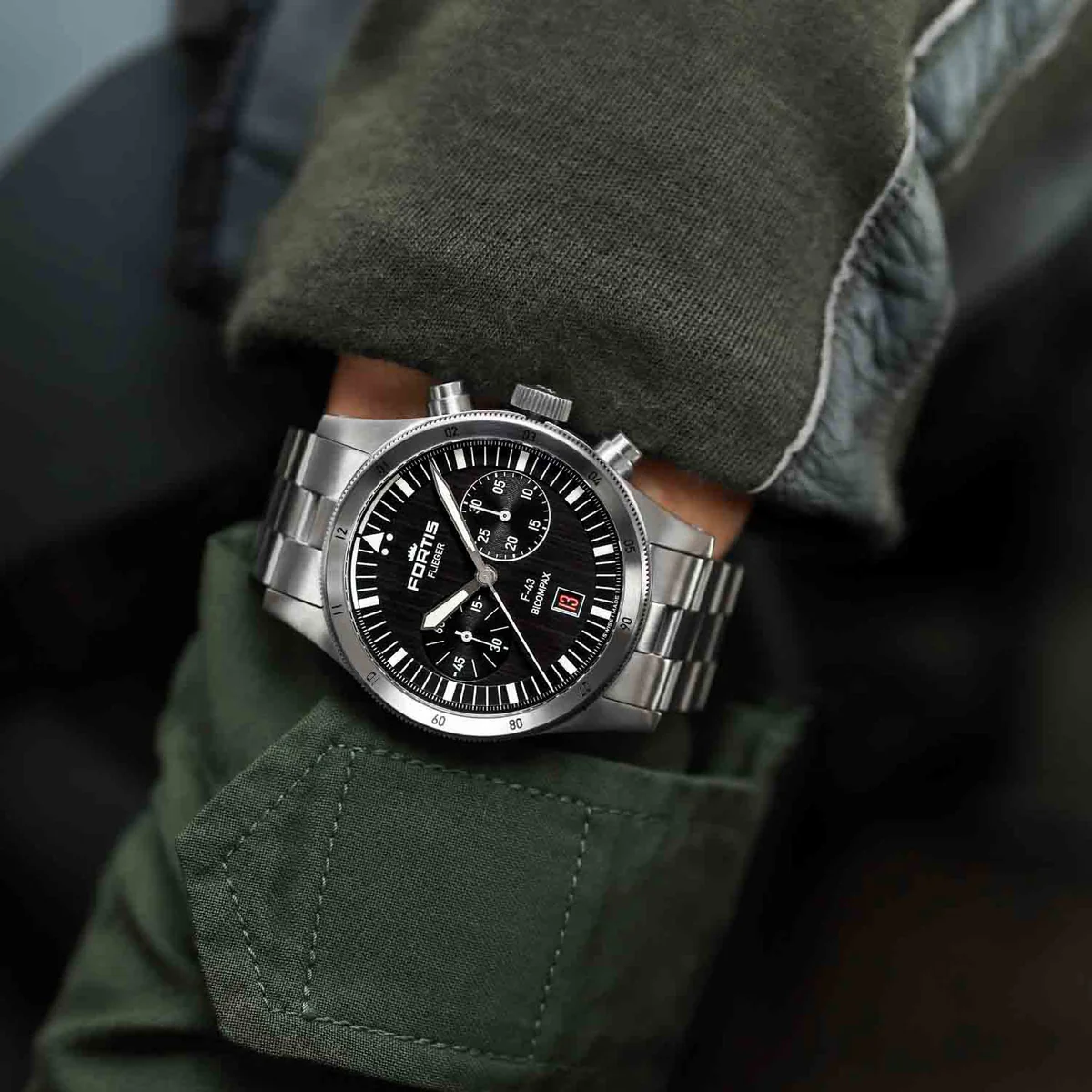 Fortis Flieger 43mm Bicompax Black – Roldorf - Main Image