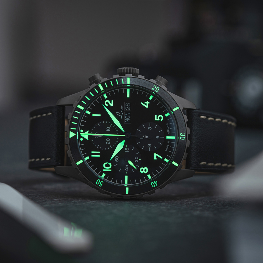 Laco Cronografo Kiel.2 orologio automatico di alta qualità, diametro 43 mm, impermeabile, made in Germany, Cinturino in pelle nera, cinghia Laco Cronografo Kiel.2 orologio automatico di alta qualità, diametro 43 mm, impermeabile, made in Germany, Cinturino in pelle nera, cinghia