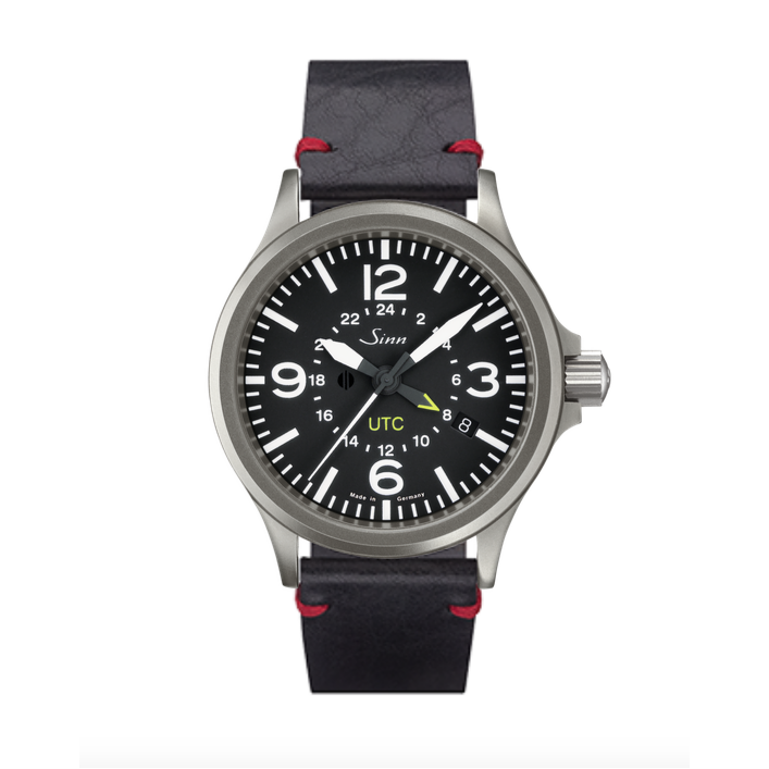 Sinn 856 UTC Cowhide Leather Black Red Seams